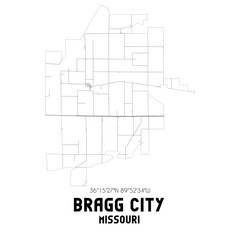 Bragg City Missouri. US street map with black and white lines.