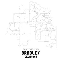 Bradley Oklahoma. US street map with black and white lines.