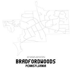 Bradfordwoods Pennsylvania. US street map with black and white lines.