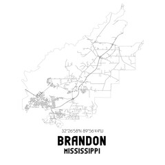 Brandon Mississippi. US street map with black and white lines.