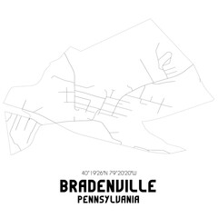 Bradenville Pennsylvania. US street map with black and white lines.