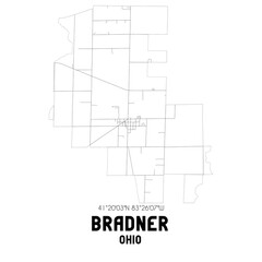 Bradner Ohio. US street map with black and white lines.