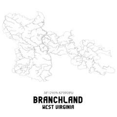 Branchland West Virginia. US street map with black and white lines.