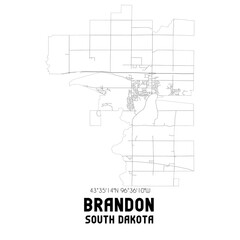 Brandon South Dakota. US street map with black and white lines.