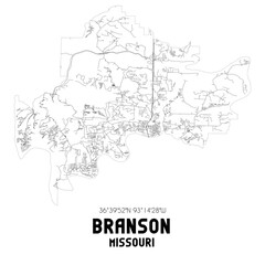Fototapeta na wymiar Branson Missouri. US street map with black and white lines.