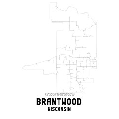 Brantwood Wisconsin. US street map with black and white lines.