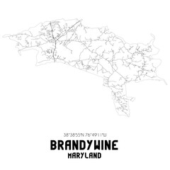 Brandywine Maryland. US street map with black and white lines.