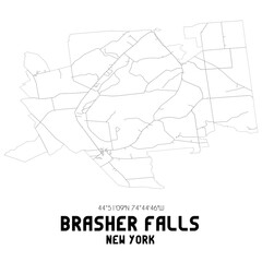 Brasher Falls New York. US street map with black and white lines.