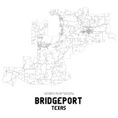 Bridgeport Texas. US street map with black and white lines.