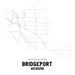 Bridgeport Michigan. US street map with black and white lines.