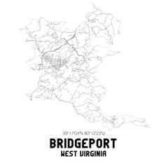 Bridgeport West Virginia. US street map with black and white lines.