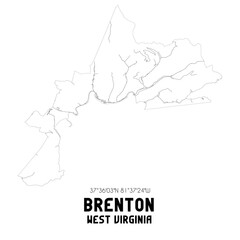 Brenton West Virginia. US street map with black and white lines.