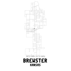 Brewster Kansas. US street map with black and white lines.