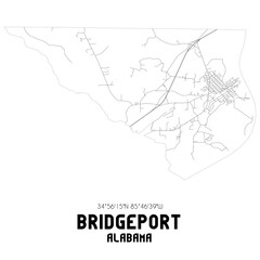 Bridgeport Alabama. US street map with black and white lines.