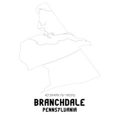 Branchdale Pennsylvania. US street map with black and white lines.