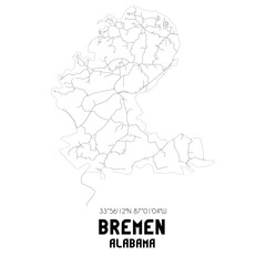 Bremen Alabama. US street map with black and white lines.