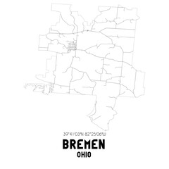 Bremen Ohio. US street map with black and white lines.