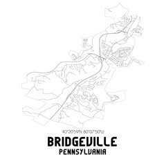 Bridgeville Pennsylvania. US street map with black and white lines.