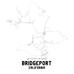 Bridgeport California. US street map with black and white lines.
