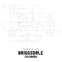 Briggsdale Colorado. US street map with black and white lines.