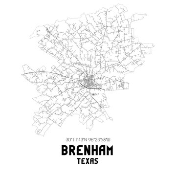 Brenham Texas. US street map with black and white lines.