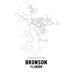 Bronson Florida. US street map with black and white lines.