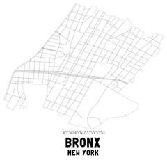 Bronx New York. US street map with black and white lines.