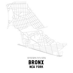Bronx New York. US street map with black and white lines.