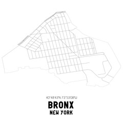 Bronx New York. US street map with black and white lines.