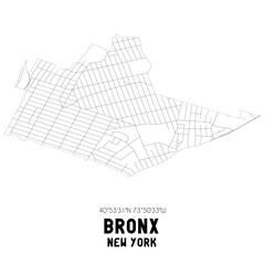 Bronx New York. US street map with black and white lines.