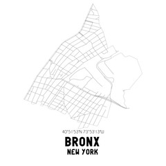 Bronx New York. US street map with black and white lines.