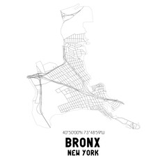 Bronx New York. US street map with black and white lines.