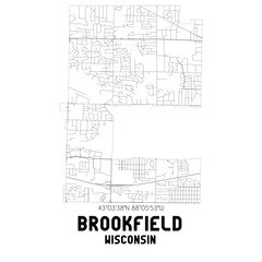 Brookfield Wisconsin. US street map with black and white lines.