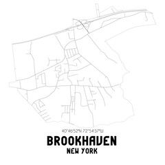 Brookhaven New York. US street map with black and white lines.