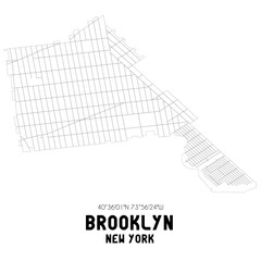 Brooklyn New York. US street map with black and white lines.