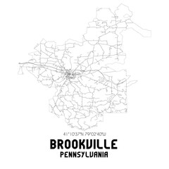 Brookville Pennsylvania. US street map with black and white lines.
