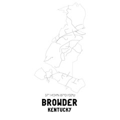 Browder Kentucky. US street map with black and white lines.