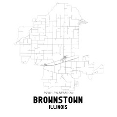 Brownstown Illinois. US street map with black and white lines.