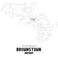 Brownstown Indiana. US street map with black and white lines.