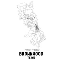 Brownwood Texas. US street map with black and white lines.