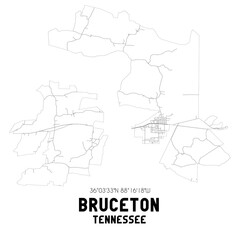 Fototapeta na wymiar Bruceton Tennessee. US street map with black and white lines.