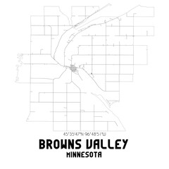 Browns Valley Minnesota. US street map with black and white lines.
