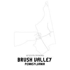 Brush Valley Pennsylvania. US street map with black and white lines.