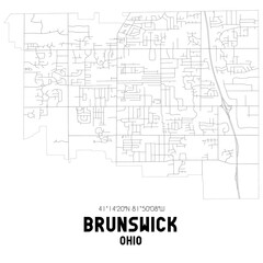 Brunswick Ohio. US street map with black and white lines.