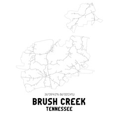 Brush Creek Tennessee. US street map with black and white lines.