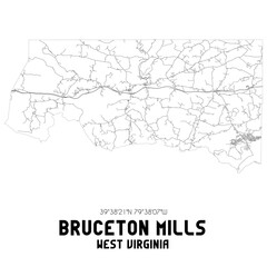 Bruceton Mills West Virginia. US street map with black and white lines.