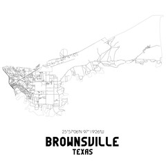 Brownsville Texas. US street map with black and white lines.