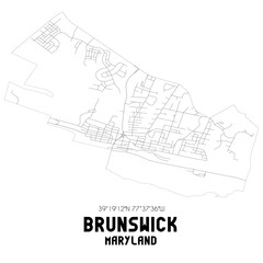 Brunswick Maryland. US street map with black and white lines.
