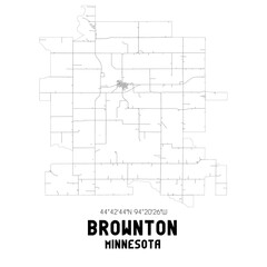Brownton Minnesota. US street map with black and white lines.