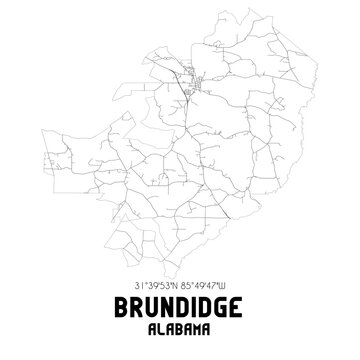 Brundidge Alabama. US street map with black and white lines.
